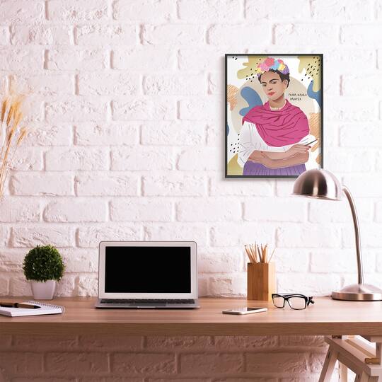 Stupell Industries Frida Kahlo Posing with Paint Brush Wall Art in Black Frame
